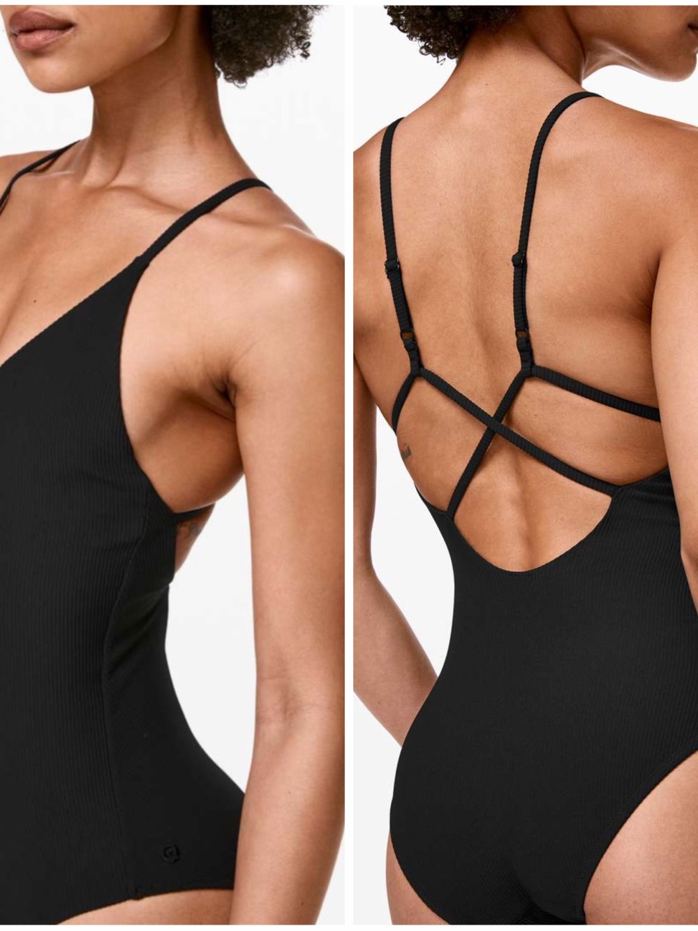 LULULEMON Poolside Pause One-Piece Black Ribbed Strappy Crisscross Swim Suit 10